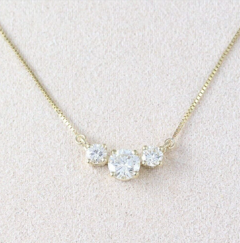 2 Ct Round Simulated Diamond Three Stone Pendant Necklace 14k Yellow Gold Plated