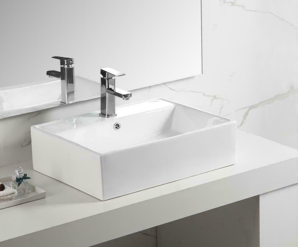 T-9134 White Square Vessel Porcelain Ceramic Bathroom Sink with Overflow