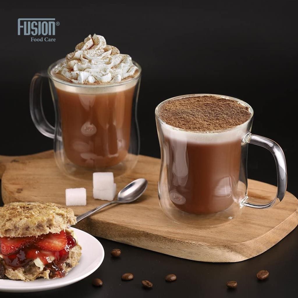 2 X Double Walled Glasses 350ML or 450ML for Latte Coffee Tea Glass Mugs Wall