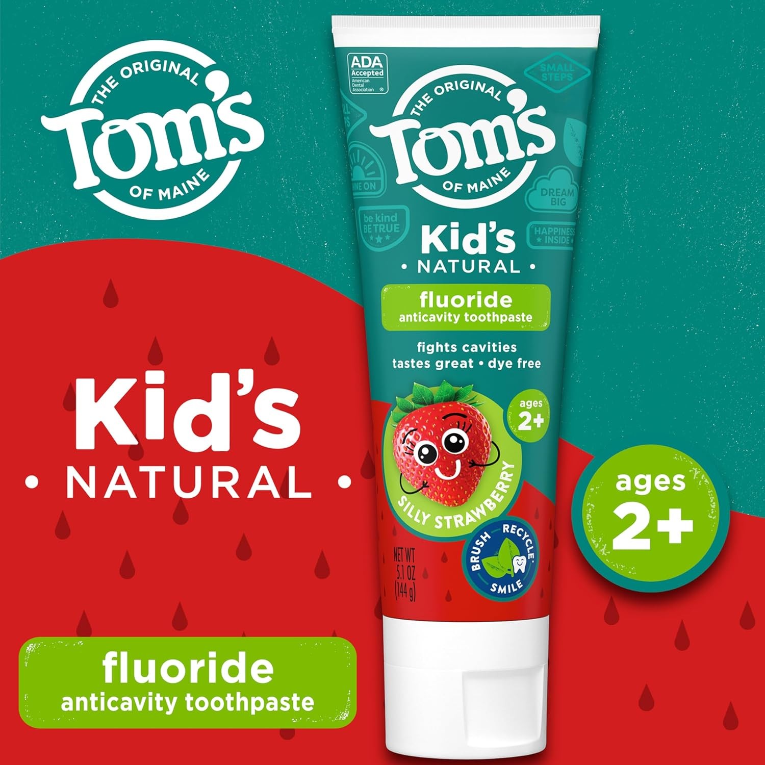 Tom's of Maine ADA Approved Fluoride Children's Toothpaste, Natural Toothpaste, Dye Free, No Artificial Preservatives, Silly Strawberry, 5.1 oz. 3-Pack (Packaging May Vary)