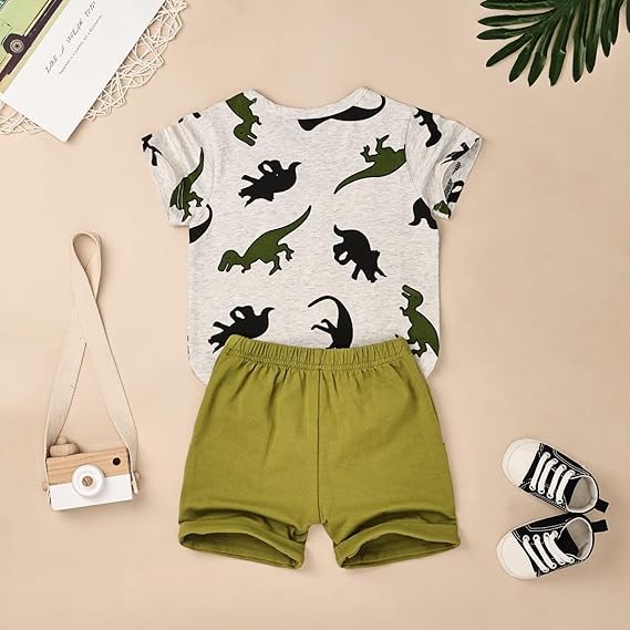 Baby Boy Clothes Toddler Boy Clothes Summer Outfits Dinosaur T-Shirt Pocket Short Pants Set 12 Months to 4 Years Old